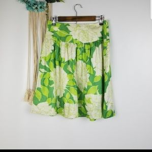 Trina Turk Size 2 Green And White Floral Skirt